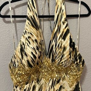 Dave & Johnny by Laura Ryner Bedazzled Backless Halter Maxi Dress